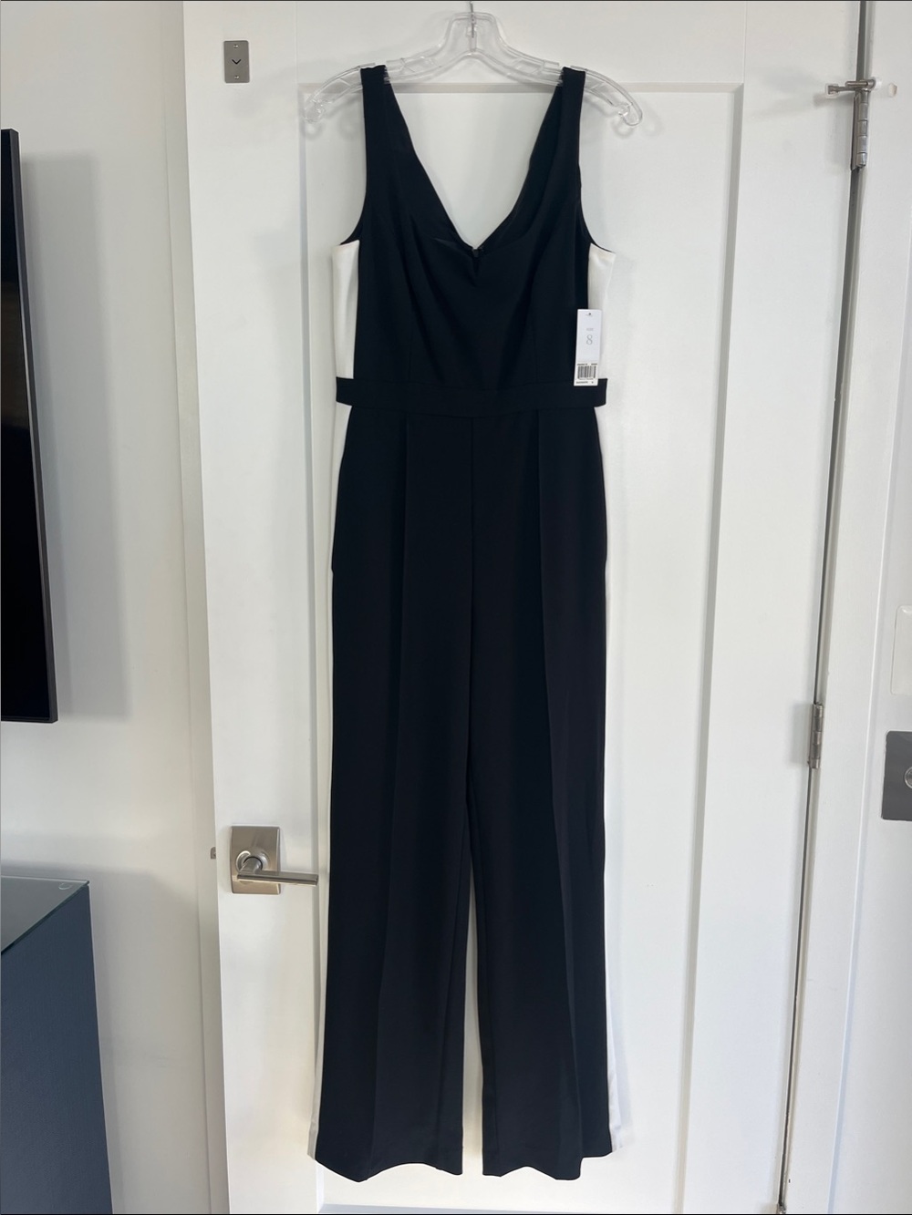 Donna Morgan Black Jumpsuit with White Side Panels
